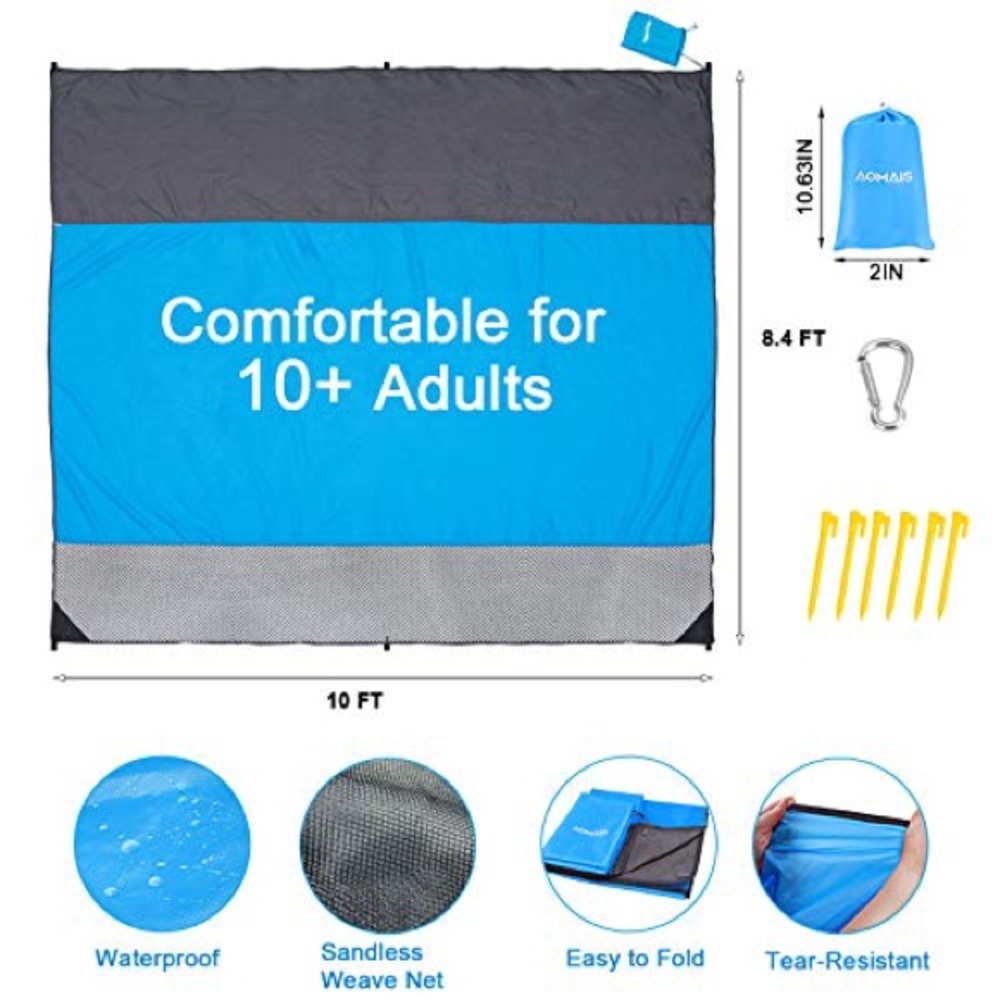 Beautiful outdoor long blue Beach and camping Blanket - Picture 5 of 10